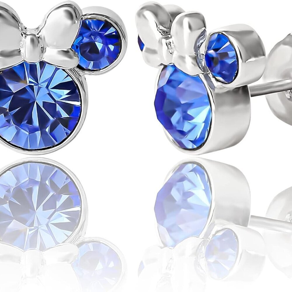Minnie Mouse Birthstone Stud Earrings Brass September Sapphire Gift for Women